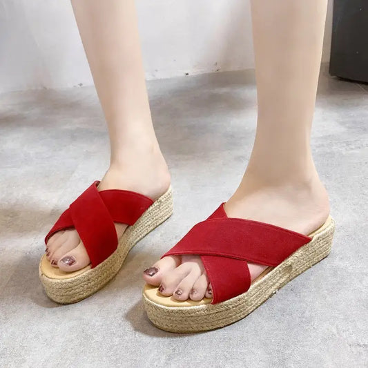 New Style Sandals And Sponge Cake Thick-Soled Hemp Rope Light-Soled Cross Slippers Women