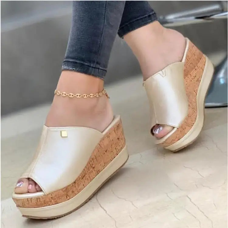 New Style Women’s Shoes Wedge Heel Platform Ladies Slippers - Champagne / 35