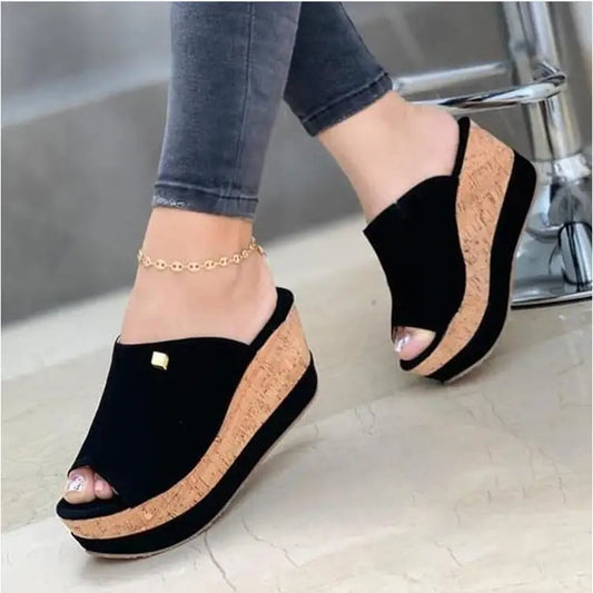 New Style Women’s Shoes Wedge Heel Platform Ladies Slippers - Black / 35