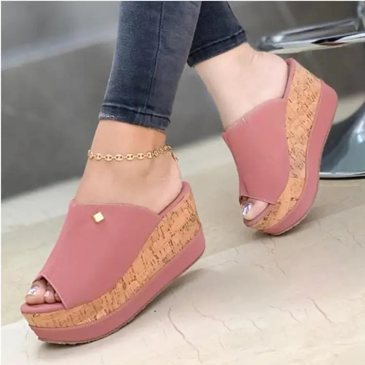 New Style Women’s Shoes Wedge Heel Platform Ladies Slippers - Pink / 35