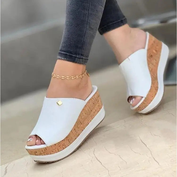 New Style Women’s Shoes Wedge Heel Platform Ladies Slippers - White / 35
