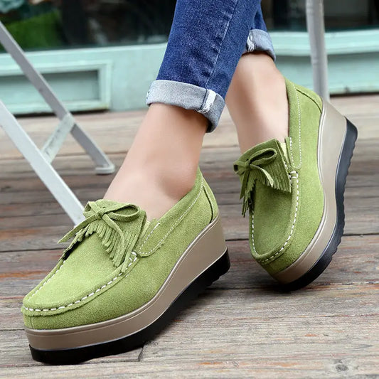 New Tassel Bow Design Shoes For Woman Fashion Thick Bottom Wedges Shoes Casual Slip On Solid Color Flats Beyond Trends Hub
