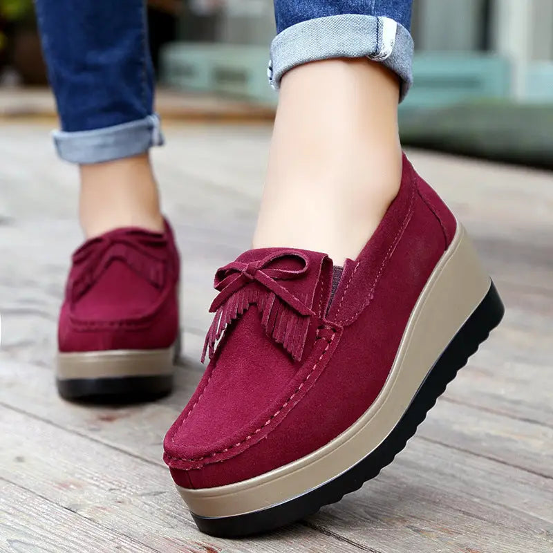 New Tassel Bow Design Shoes For Woman Fashion Thick Bottom Wedges Shoes Casual Slip On Solid Color Flats Beyond Trends Hub