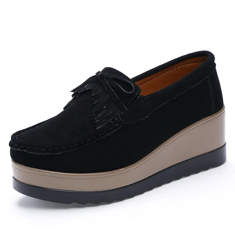 New Tassel Bow Design Shoes For Woman Fashion Thick Bottom Wedges Shoes Casual Slip On Solid Color Flats Beyond Trends Hub