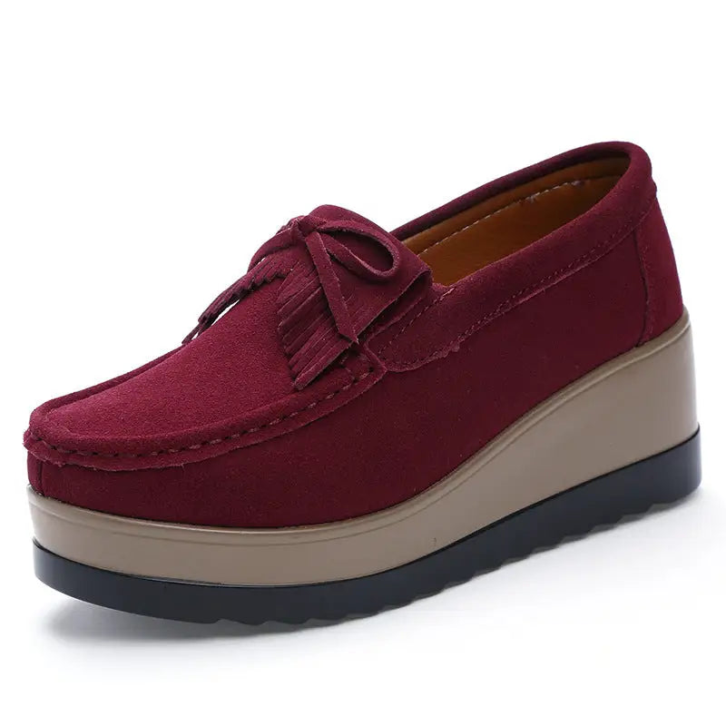New Tassel Bow Design Shoes For Woman Fashion Thick Bottom Wedges Shoes Casual Slip On Solid Color Flats Beyond Trends Hub