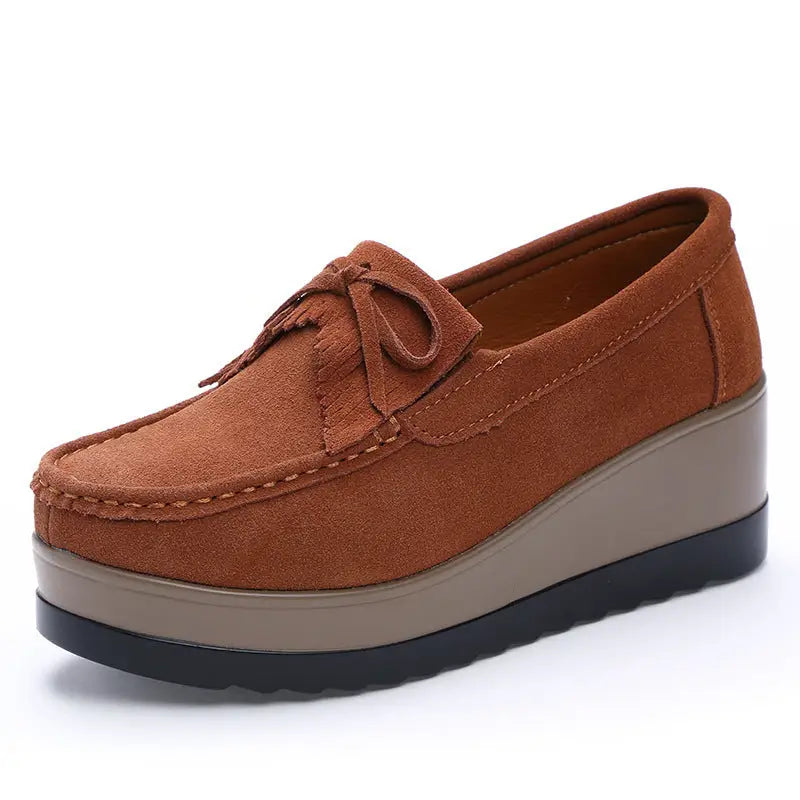 New Tassel Bow Design Shoes For Woman Fashion Thick Bottom Wedges Shoes Casual Slip On Solid Color Flats Beyond Trends Hub