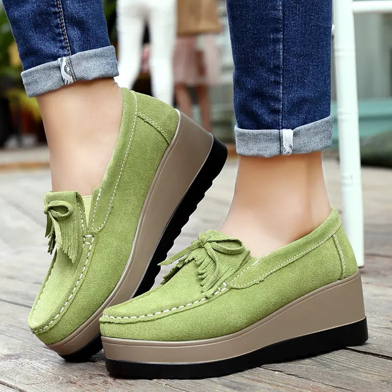 New Tassel Bow Design Shoes For Woman Fashion Thick Bottom Wedges Shoes Casual Slip On Solid Color Flats Beyond Trends Hub
