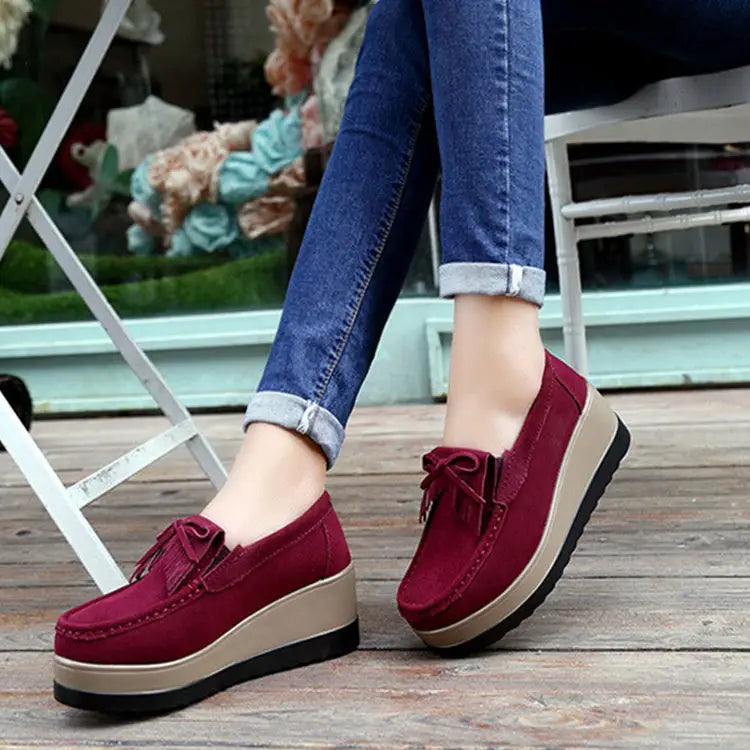 New Tassel Bow Design Shoes For Woman Fashion Thick Bottom Wedges Shoes Casual Slip On Solid Color Flats Beyond Trends Hub