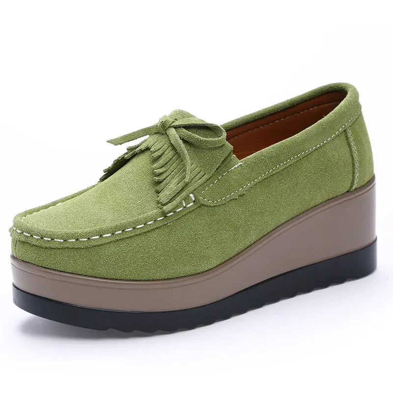 New Tassel Bow Design Shoes For Woman Fashion Thick Bottom Wedges Shoes Casual Slip On Solid Color Flats Beyond Trends Hub