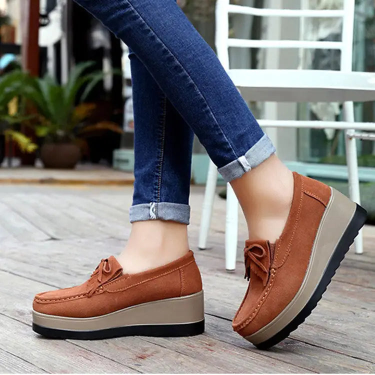 New Tassel Bow Design Shoes For Woman Fashion Thick Bottom Wedges Shoes Casual Slip On Solid Color Flats Beyond Trends Hub
