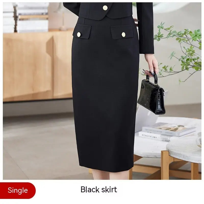New Temperament Leisure Formal White Blazer For Women - Black Skirt / S