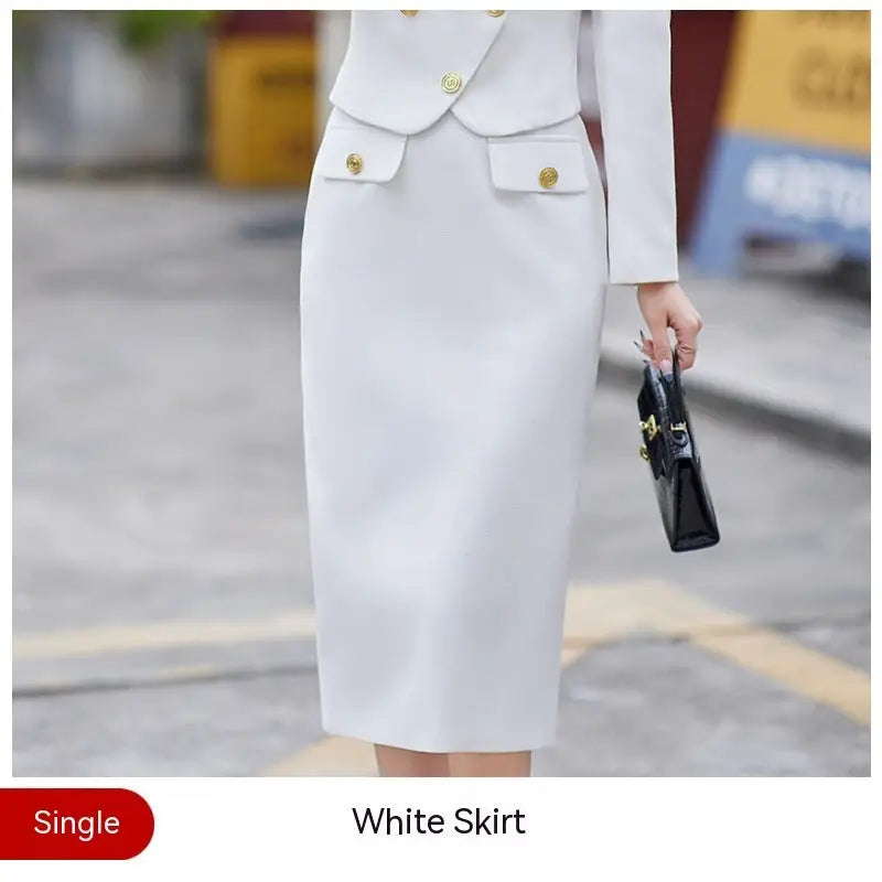 New Temperament Leisure Formal White Blazer For Women - White Skirt / S