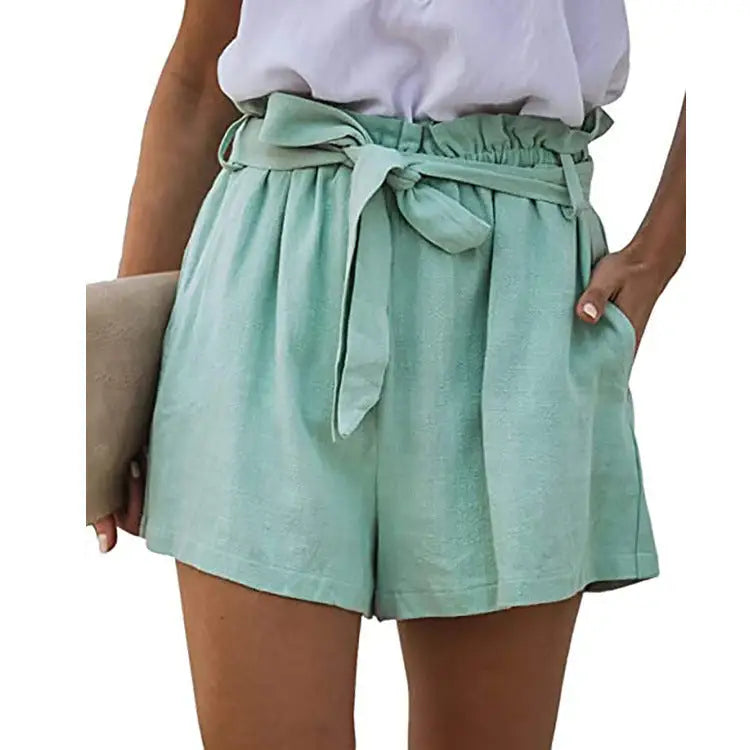 New Women's Casual Pockets Loose Elastic Lace Up Pleated Wide-Leg Shorts Beyond Trends Hub