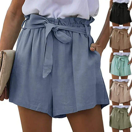 New Women's Casual Pockets Loose Elastic Lace Up Pleated Wide-Leg Shorts Beyond Trends Hub