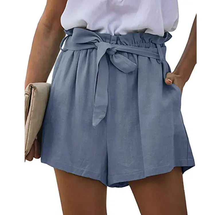 New Women's Casual Pockets Loose Elastic Lace Up Pleated Wide-Leg Shorts Beyond Trends Hub