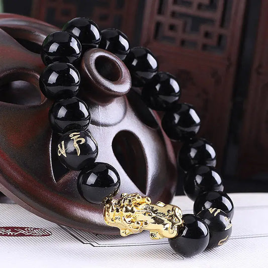Obsidian 18K Gold Bracelet six brave words on hand and little Pearl transport gifts wholesale - Beyond Trends Hub 