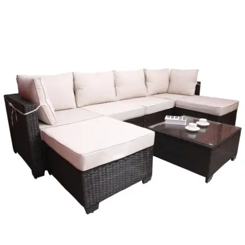 Outdoor Garden Patio Furniture 7Piece PE Rattan Wicker Cushioned Sofa Sets And Coffee Table Patio Furniture Setoutdoor