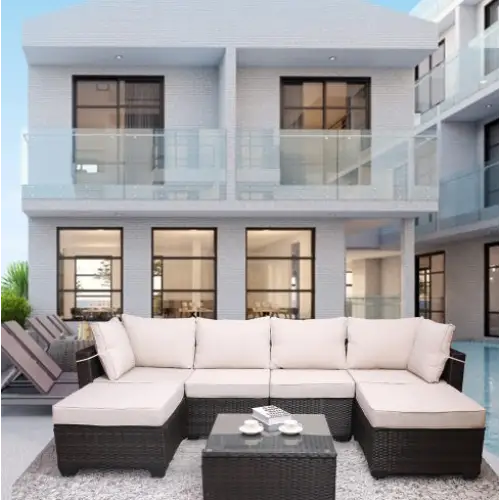 Outdoor Garden Patio Furniture 7Piece PE Rattan Wicker Cushioned Sofa Sets And Coffee Table Patio Furniture Setoutdoor