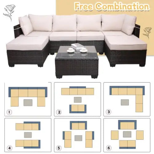 Outdoor Garden Patio Furniture 7Piece PE Rattan Wicker Cushioned Sofa Sets And Coffee Table Patio Furniture Setoutdoor
