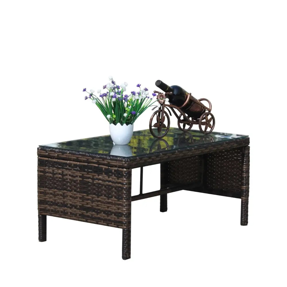 Outdoor Patio Furniture 1 Coffee Table With Clear Tempered Glass - Brown - 5