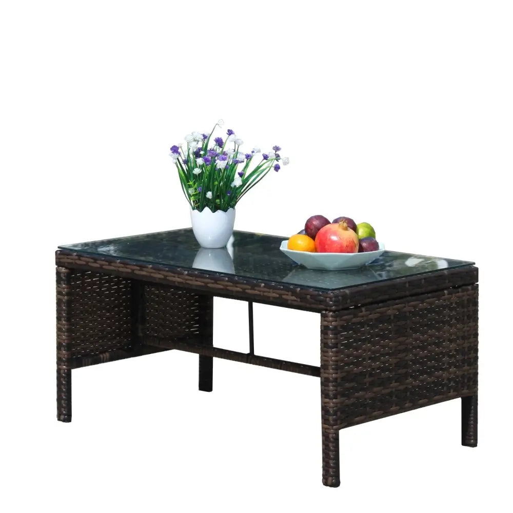 Outdoor Patio Furniture 1 Coffee Table With Clear Tempered Glass - Brown - 5