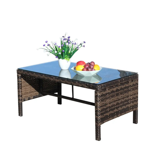 Outdoor Patio Furniture 1 Coffee Table With Clear Tempered Glass - Brown - 5