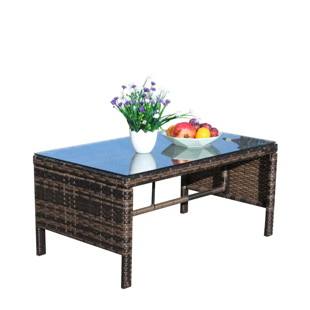 Outdoor Patio Furniture 1 Coffee Table With Clear Tempered Glass - Brown - 5