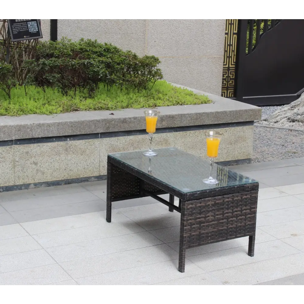 Outdoor Patio Furniture 1 Coffee Table With Clear Tempered Glass - Brown - 5