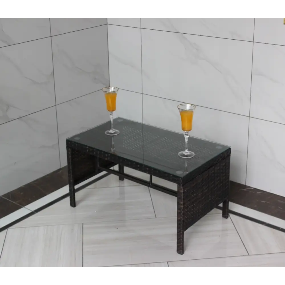 Outdoor Patio Furniture 1 Coffee Table With Clear Tempered Glass - Brown - 5