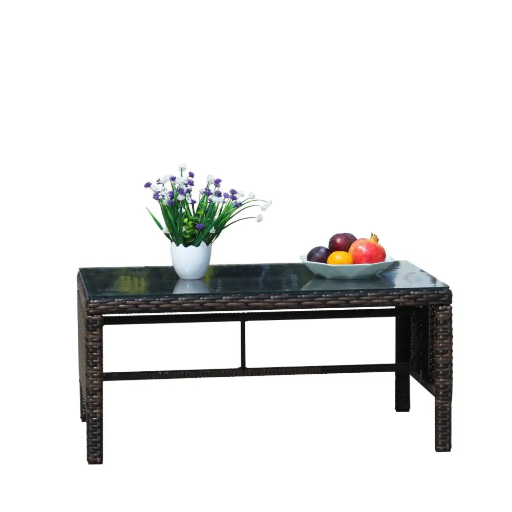 Outdoor Patio Furniture 1 Coffee Table With Clear Tempered Glass - Brown - 5