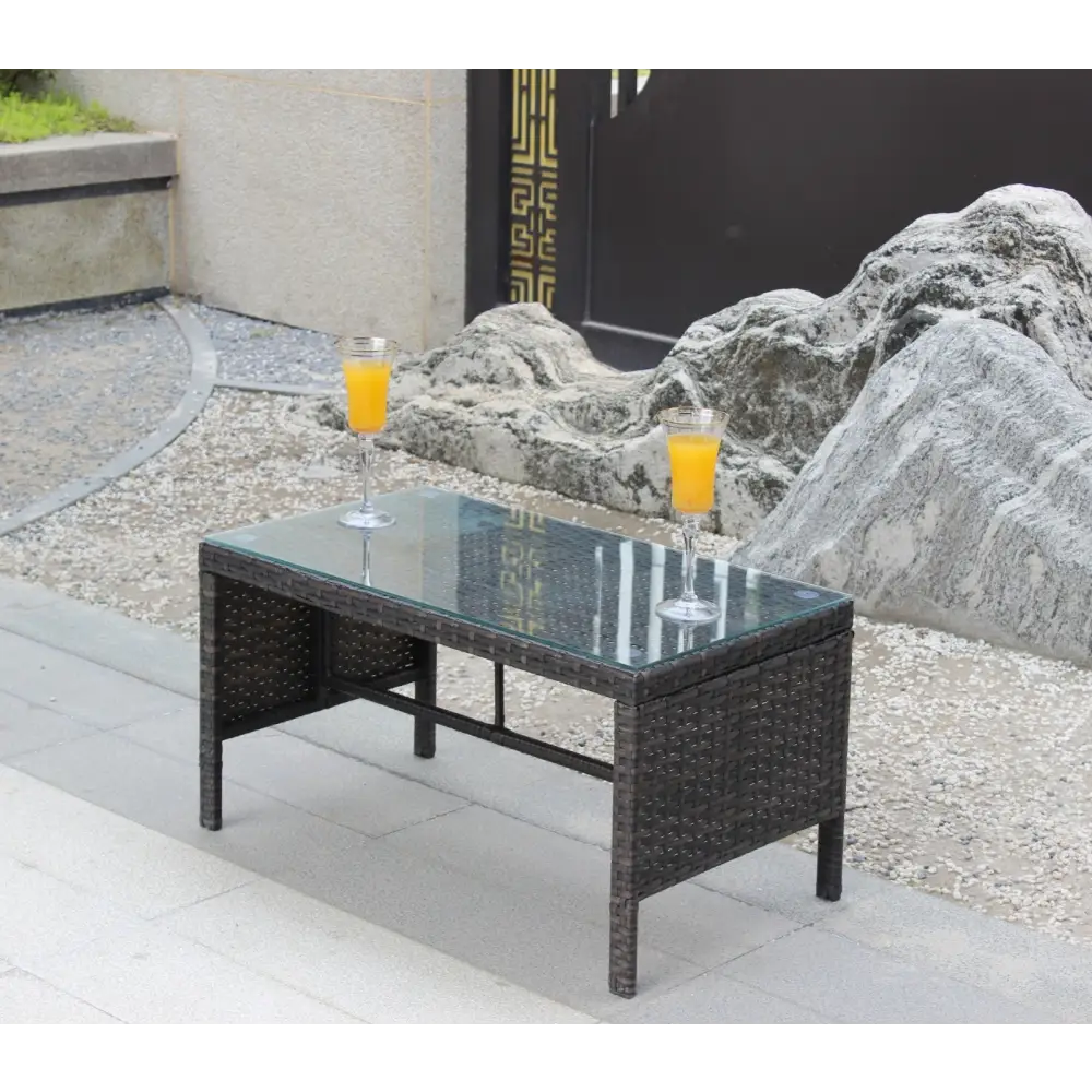 Outdoor Patio Furniture 1 Coffee Table With Clear Tempered Glass - Brown - 5