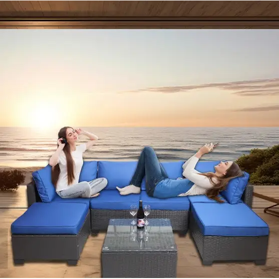 Outdoor Sofa Patio Furniture - Black navy - 5