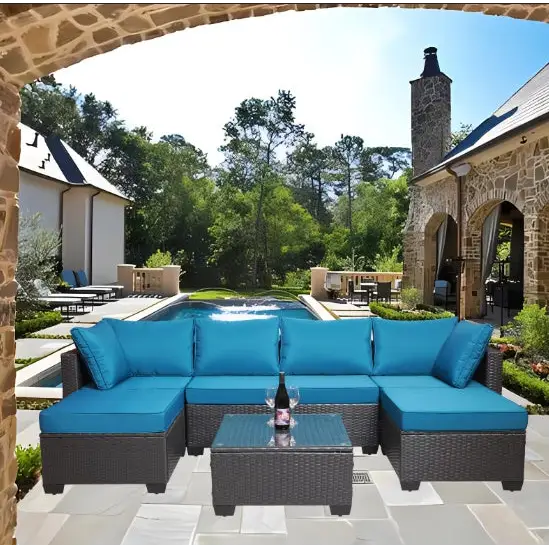 Outdoor Sofa Patio Furniture - BlackBlue - 5