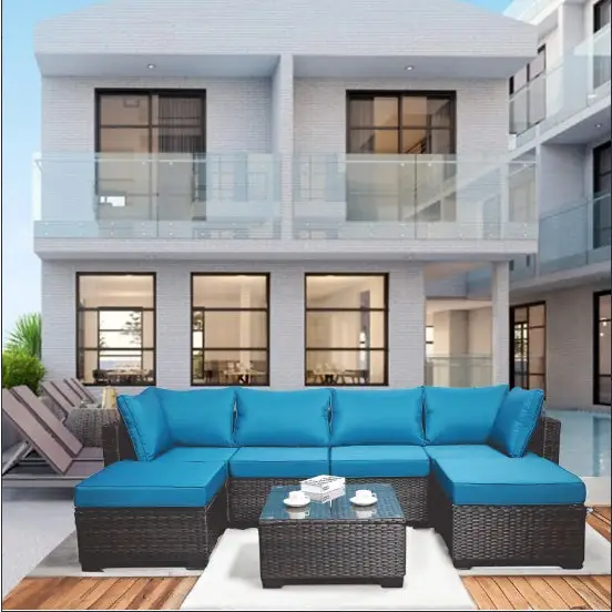 Outdoor Sofa Patio Furniture - BlueBrown - 5