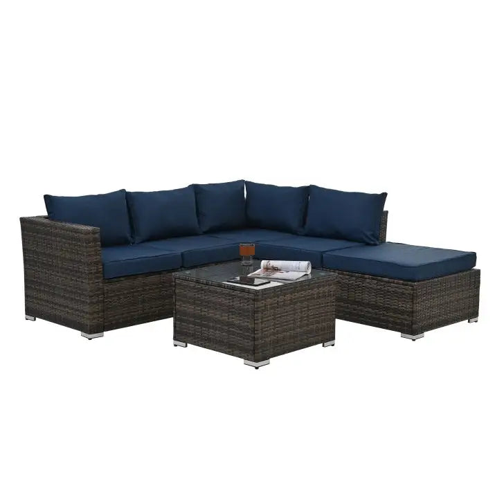 Patio Furniture Outdoor Furniture Seasonal PE Wicker Furniture 4 Set Wicker Furniture With Tempered Glass Coffee Table