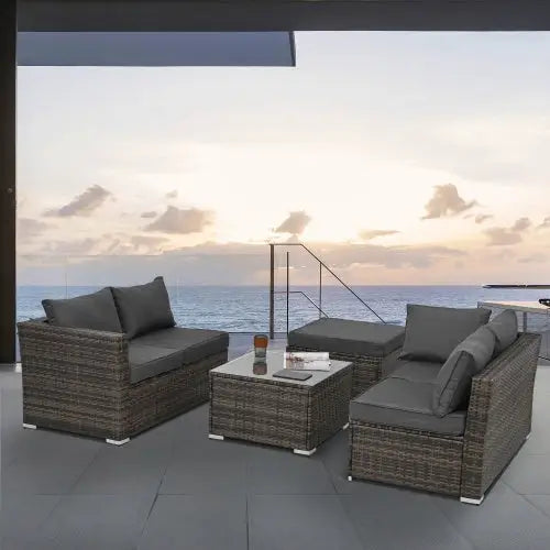 Patio Furniture Outdoor Furniture Seasonal PE Wicker Furniture 4 Set Wicker Furniture With Tempered Glass Coffee Table