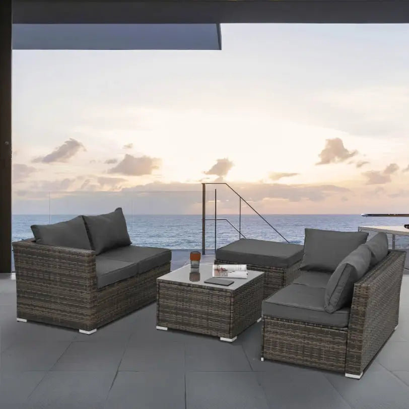 Patio Furniture Outdoor Furniture Seasonal PE Wicker Furniture 4 Set Wicker Furniture With Tempered Glass Coffee Table