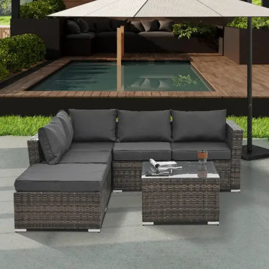 Patio Furniture Outdoor Furniture Seasonal PE Wicker Furniture 4 Set Wicker Furniture With Tempered Glass Coffee Table