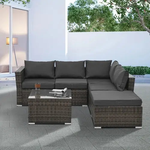 Patio Furniture Outdoor Furniture Seasonal PE Wicker Furniture 4 Set Wicker Furniture With Tempered Glass Coffee Table