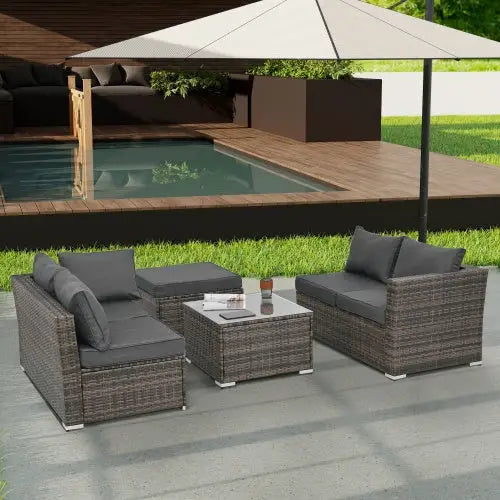 Patio Furniture Outdoor Furniture Seasonal PE Wicker Furniture 4 Set Wicker Furniture With Tempered Glass Coffee Table