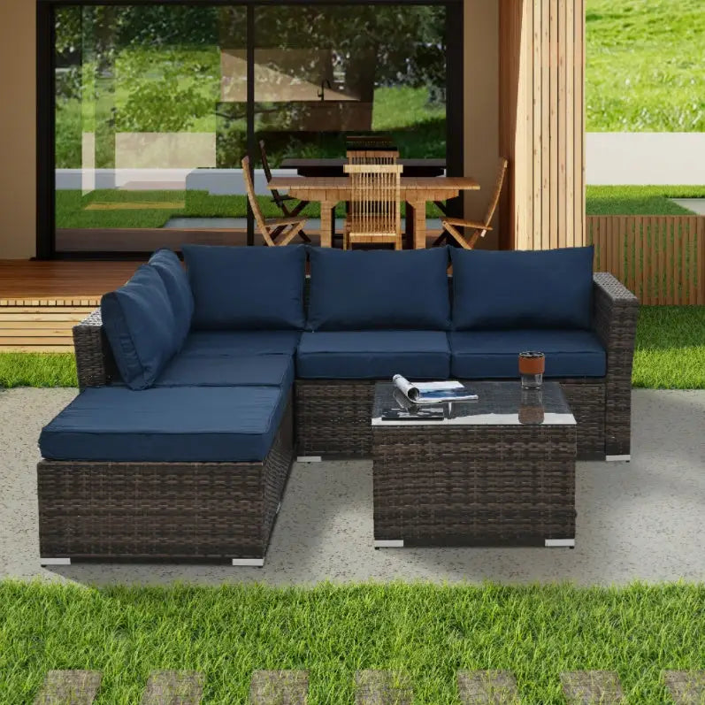 Patio Furniture Outdoor Furniture Seasonal PE Wicker Furniture 4 Set Wicker Furniture With Tempered Glass Coffee Table