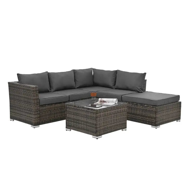 Patio Furniture Outdoor Furniture Seasonal PE Wicker Furniture 4 Set Wicker Furniture With Tempered Glass Coffee Table