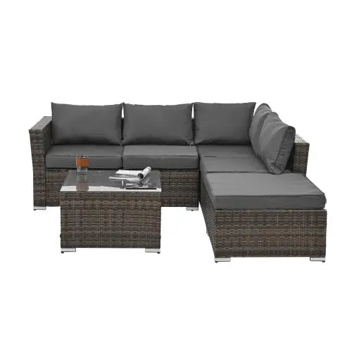Patio Furniture Outdoor Furniture Seasonal PE Wicker Furniture 4 Set Wicker Furniture With Tempered Glass Coffee Table