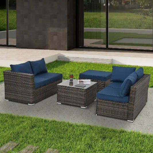 Patio Furniture Outdoor Furniture Seasonal PE Wicker Furniture 4 Set Wicker Furniture With Tempered Glass Coffee Table