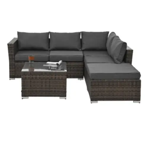 Patio Furniture Outdoor Furniture Seasonal PE Wicker Furniture 4 Set Wicker Furniture With Tempered Glass Coffee Table