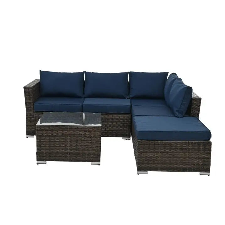 Patio Furniture Outdoor Furniture Seasonal PE Wicker Furniture 4 Set Wicker Furniture With Tempered Glass Coffee Table