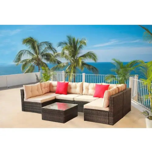 Patio Furniture Set PE Rattan Sectional Garden Furniture Corner Sofa Set - Coffee - 5