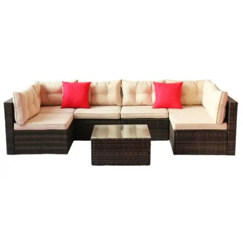 Patio Furniture Set PE Rattan Sectional Garden Furniture Corner Sofa Set - Coffee - 5