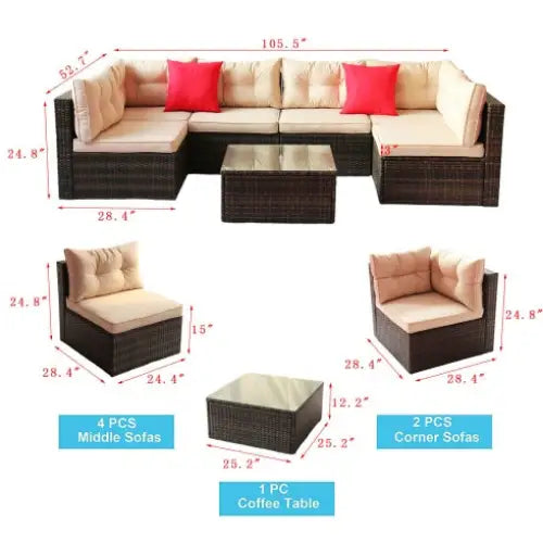 Patio Furniture Set PE Rattan Sectional Garden Furniture Corner Sofa Set - Coffee - 5