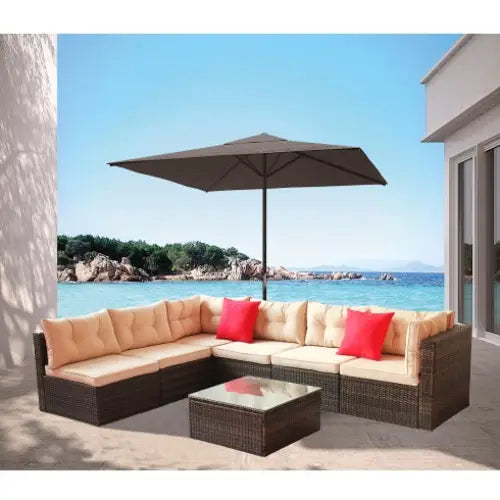 Patio Furniture Set PE Rattan Sectional Garden Furniture Corner Sofa Set - Coffee - 5